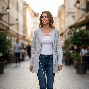 🎀SARAH PACINI Women's Light Gray linen fall Jacket small